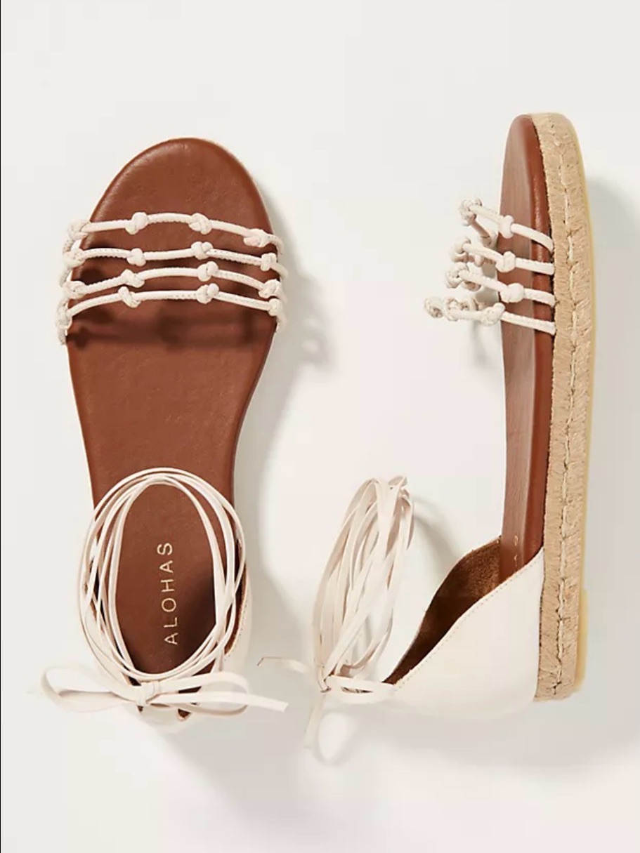Alohas Cream Rope-Knot Espadrille Sandals With Brown Footbed